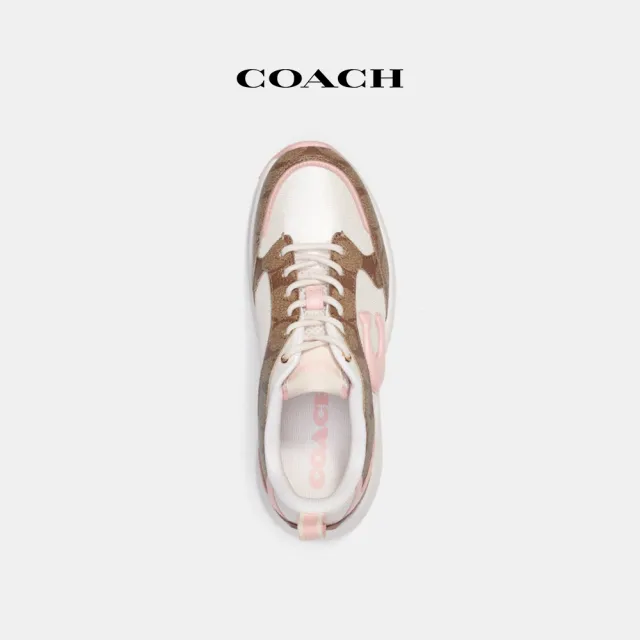 【COACH蔻馳官方直營】經典Logo運動跑鞋-卡其色/淺粉色(CI071)