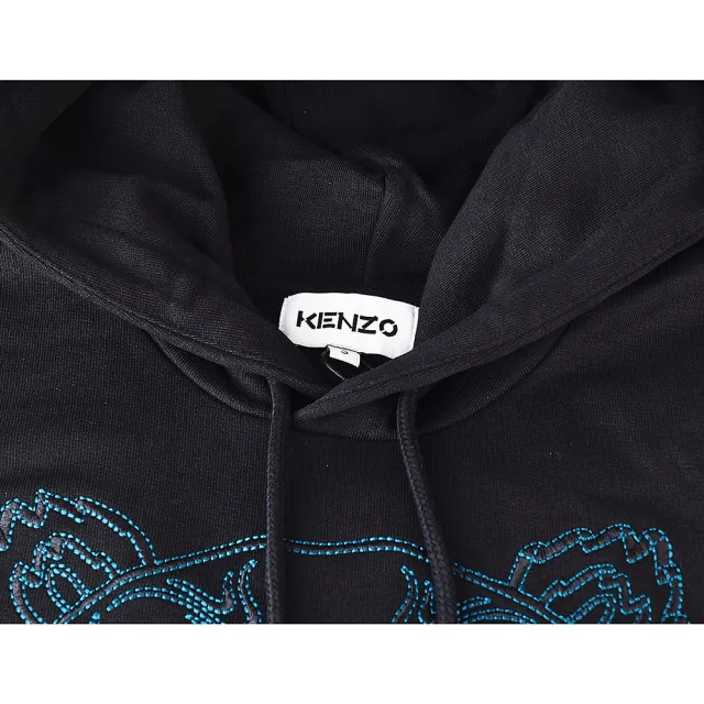 【KENZO】KENZO咆嘯虎頭刺繡LOGO純棉長袖連帽T恤(男款/黑)