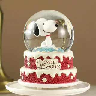 【JARLL 讚爾藝術】Snoopy史努比 甜蜜祝福蛋糕燈光水晶球(生日禮物  情人禮物)