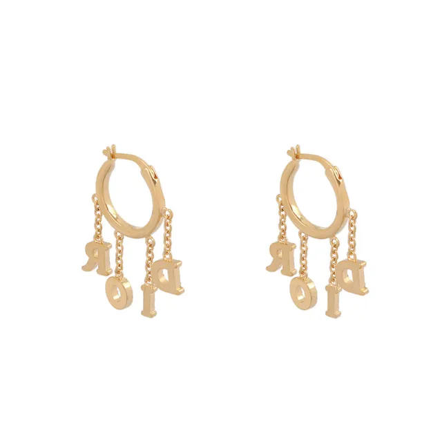 【Dior 迪奧】Revolution 系列垂墜標誌針式耳環(金色)