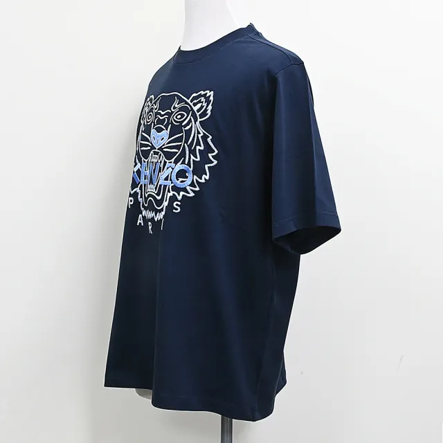 【KENZO】KENZO老虎頭刺繡LOGO純棉寬鬆短T(男款/藍黑)