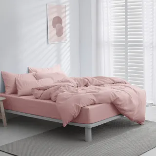 【AnD HOUSE 安庭家居】經典素色-櫻花粉色系-四件式單人床包雙人被套組(多色任選/柔軟舒適/舒柔棉)