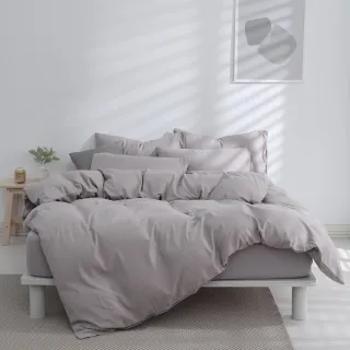 【AnD HOUSE 安庭家居】經典素色-太空灰色系-四件式雙人床包加大被套組(多色任選/柔軟舒適/舒柔棉)