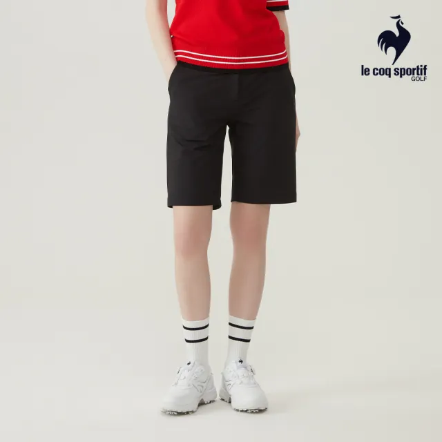 【LE COQ SPORTIF 公雞】高爾夫系列 女款黑色色彩線條舒適彈性中筒襪 QLT0K023