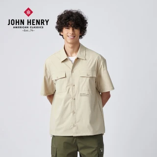 【JOHN HENRY】口袋標語尼龍襯衫-卡其