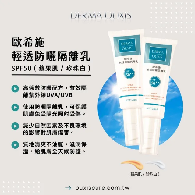 【Derma Ouxis歐希施】輕透防曬隔離乳SPF50★★ 珍珠白(2瓶組)