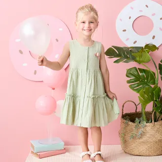 【奇哥】Chic a Bon 女童裝 甜蜜午茶浪漫蛋糕裙無袖純棉洋裝-綠色(1-6歲)