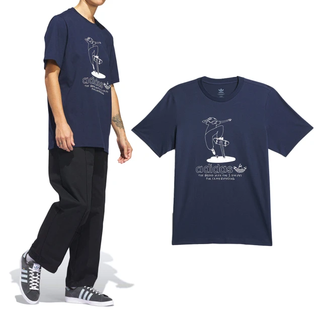 adidas 愛迪達 Hjones Ss Tee 3 男款 藍色 寬鬆 圓領 棉質 塗鴉 休閒 短袖 IU0120