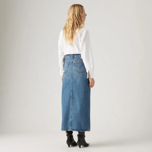 【LEVIS 官方旗艦】女款中腰開岔丹寧牛仔長裙 人氣新品 A7512-0008