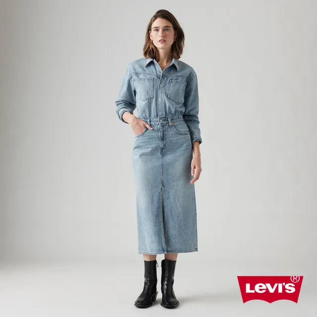 【LEVIS 官方旗艦】女款丹寧牛仔開岔長洋裝 人氣新品 0002Q-0000