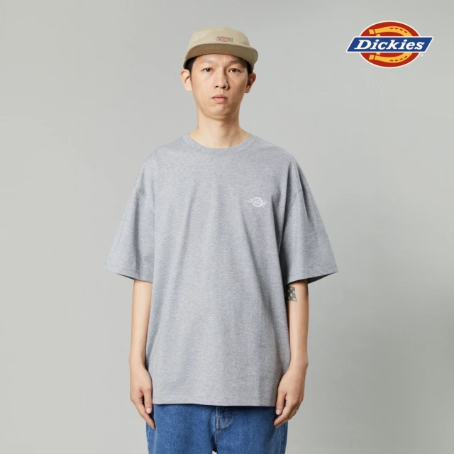 Dickies 男女款羽灰色純棉胸前簡約刺繡Logo休閒短袖T恤｜DK012964CQ8