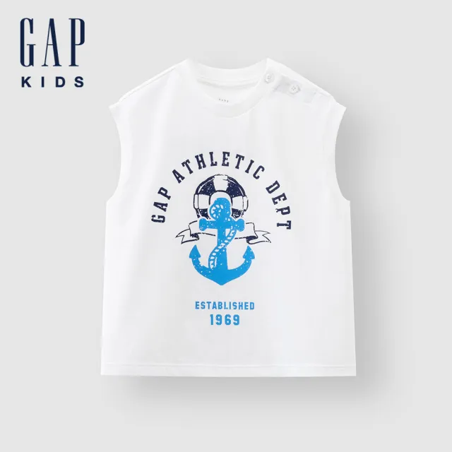 【GAP】男幼童裝 Logo純棉印花圓領背心-白色(466698)