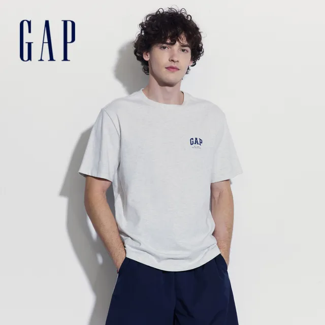 【GAP】男裝 Logo純棉圓領短袖T恤-灰色(502307)