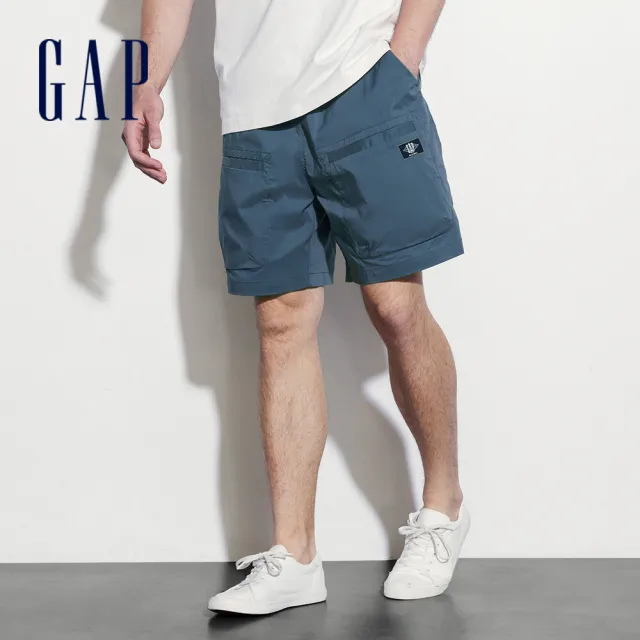 【GAP】男裝 抽繩鬆緊工裝短褲-藍色(464972)