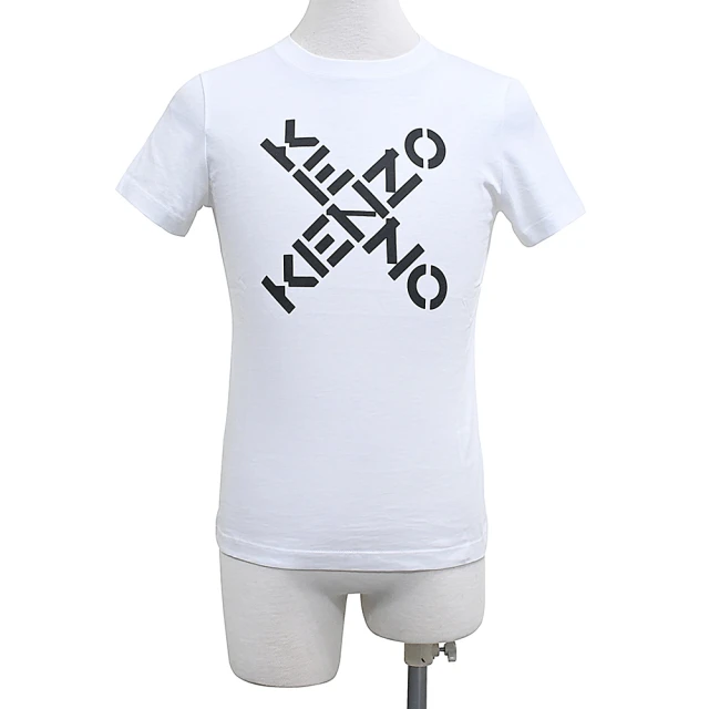 KENZOKENZO KENZO黑字交叉字母LOGO印花純棉短袖T恤(女款/白)