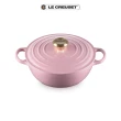 【Le Creuset】典藏琺瑯鑄鐵鍋媽咪鍋24cm(薔薇-金頭-內鍋黑)