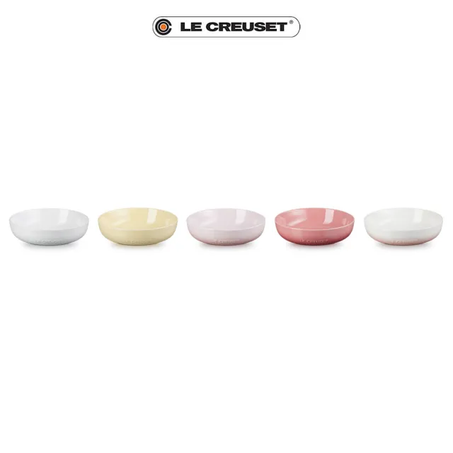 【Le Creuset】童話派對系列瓷器花蕾深盤18cm-5入(雪花白/奶油黃/貝殼粉/薔薇粉/淡粉紅)