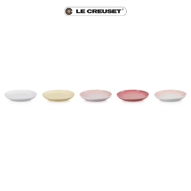 【Le Creuset】童話派對系列瓷器花蕾餐盤組17cm-5入(雪花白/奶油黃/貝殼粉/薔薇粉/淡粉紅)