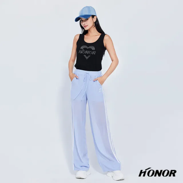 【HONOR 山形屋】出清品 品牌標誌抽繩條紋寬褲-藍/黑(限定出清)