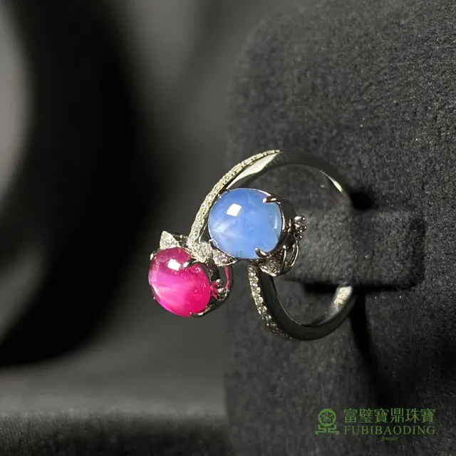 【Fubibaoding jeweler 富璧寶鼎珠寶】星光紅藍寶石鑲鑽貓咪戒指(紅寶石 藍寶石 鑽戒 情人節 國際圍#11)