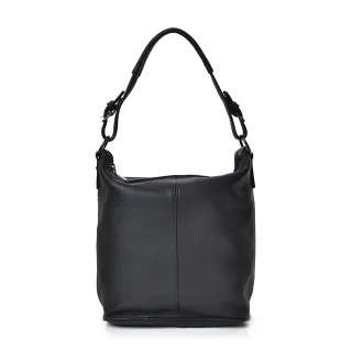 【A&L 老工匠】真皮/頭層牛真皮Keelia簡約直式托特包斜背包(真皮包包 經典黑)