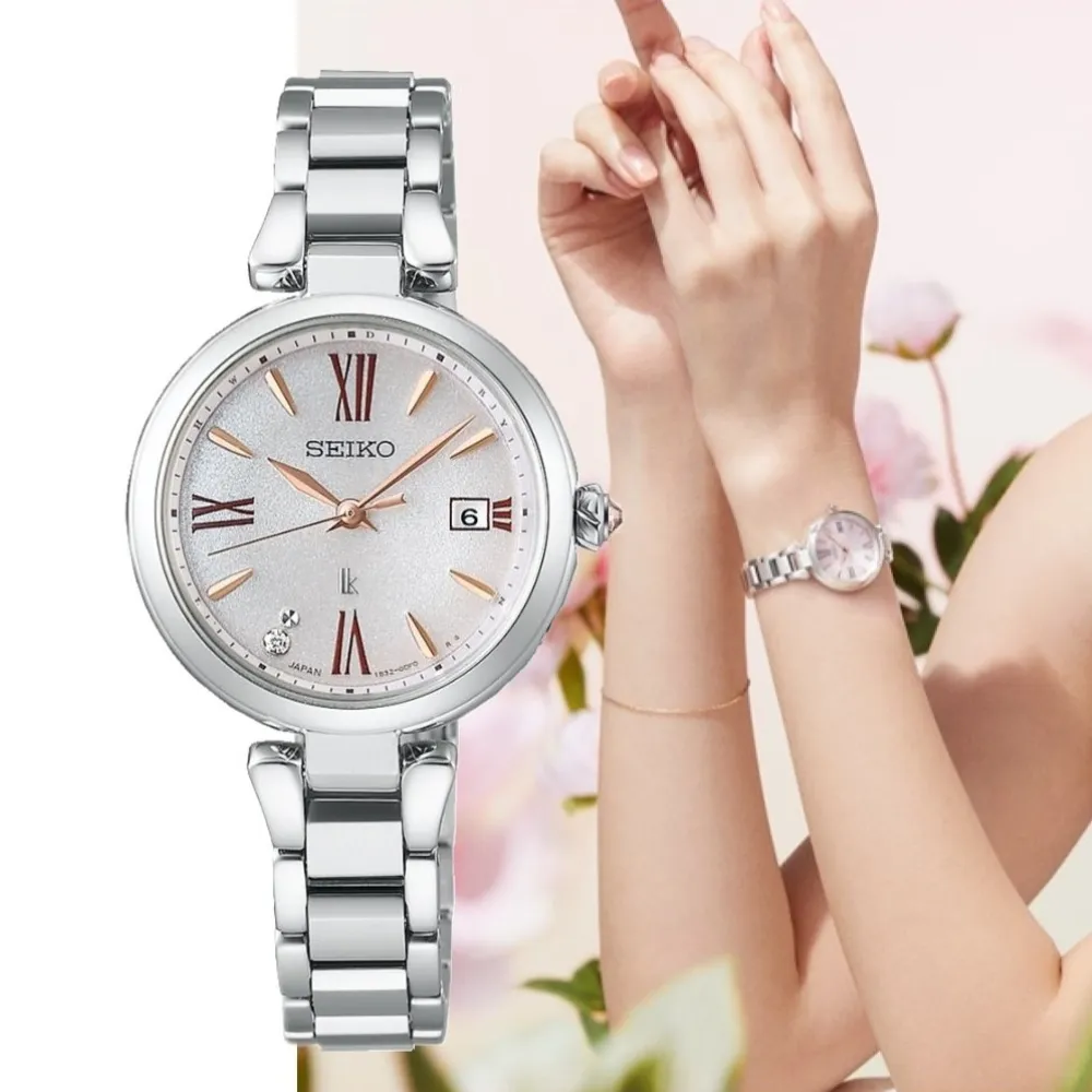 【SEIKO 精工】LUKIA 花卉系列  鈦金屬 羅馬數字 太陽能電波女錶 SK027(SSQW081J/1B32-0BK0S)