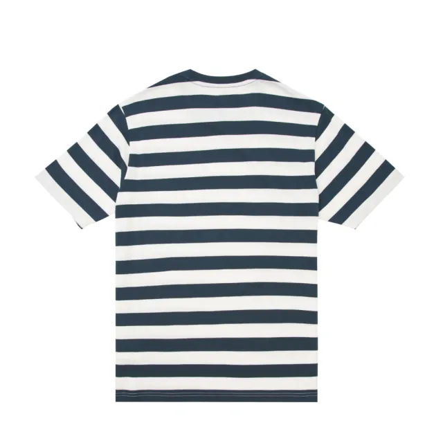 【Dickies】男女款海軍藍撞色條紋純棉胸前品牌Logo印花短袖T恤｜DK012957AF0