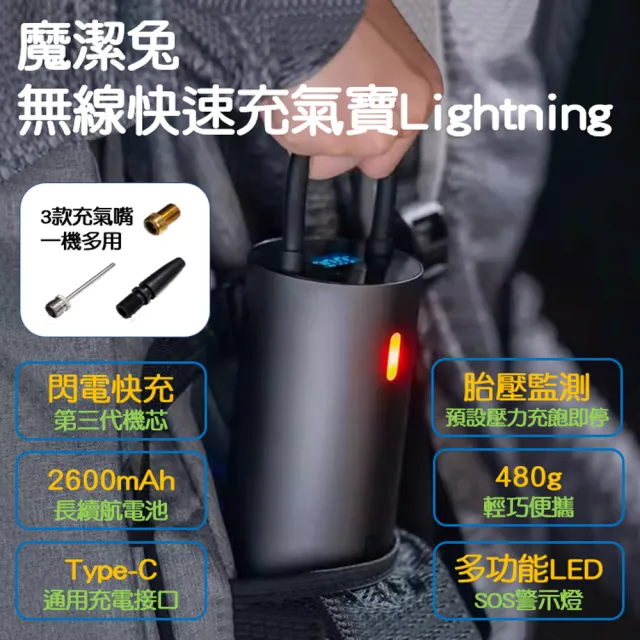 【小米】魔潔兔 無線快速充氣寶Lightning(小米有品 充氣機 車用 打氣筒 多功能 檢測儀 檢測器)