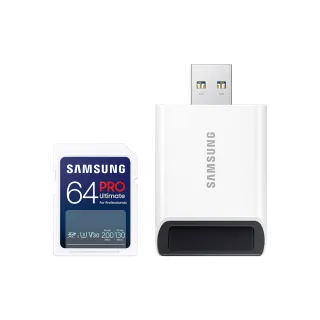 【SAMSUNG 三星】2024 PRO Ultimate SD 64GB記憶卡 含讀卡機 公司貨(單眼 數位相機 攝影機 筆電)