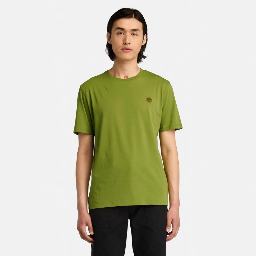 【Timberland】男款綠色Logo短袖T恤(A6DKUEFO)