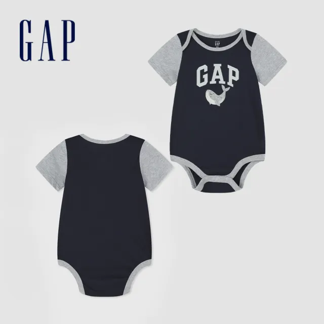 【GAP】嬰兒裝 Logo純棉小熊印花圓領短袖包屁衣-多色可選(402477&427711&434527&505583)