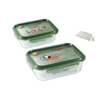 【CorelleBrands 康寧餐具】SNOOPY耐熱玻璃保鮮盒兩件組(1090ml+1540ml贈野餐墊)