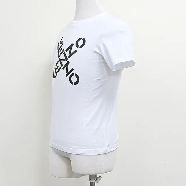 【KENZO】KENZO黑字交叉字母LOGO印花純棉短袖T恤(女款/白)