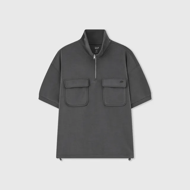 【GAP】女裝 Logo防曬立領短袖T恤-黑灰色(520595)