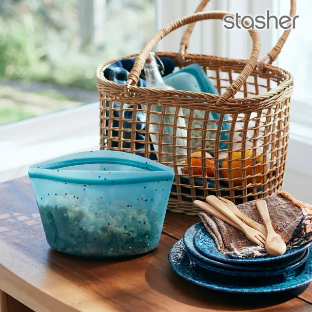 【美國Stasher】白金矽膠密封袋/食物袋/矽膠袋-碗形L(浪花藍)