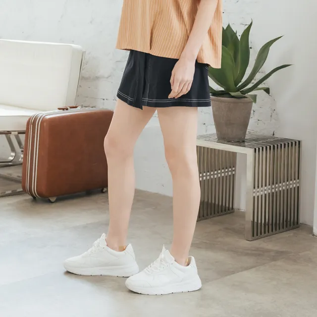 【CUMAR】大口袋不對稱設計壓線短褲裙(藍 黑 粉)