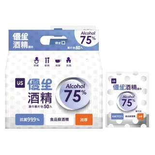 【US BABY 優生】酒精濕巾75%片裝-超厚型(50片/盒)