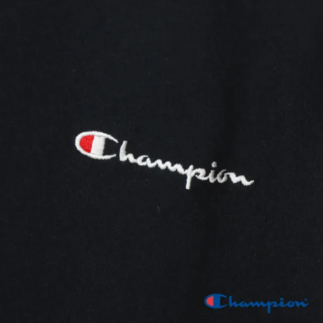 【Champion】官方直營-純棉寬版草寫LOGO刺繡V領短袖TEE-女(黑色)