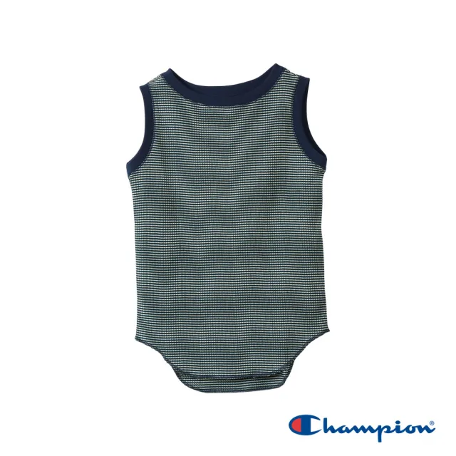 【Champion】官方直營-華夫格條紋羅紋無袖上衣-女(綠色條紋)