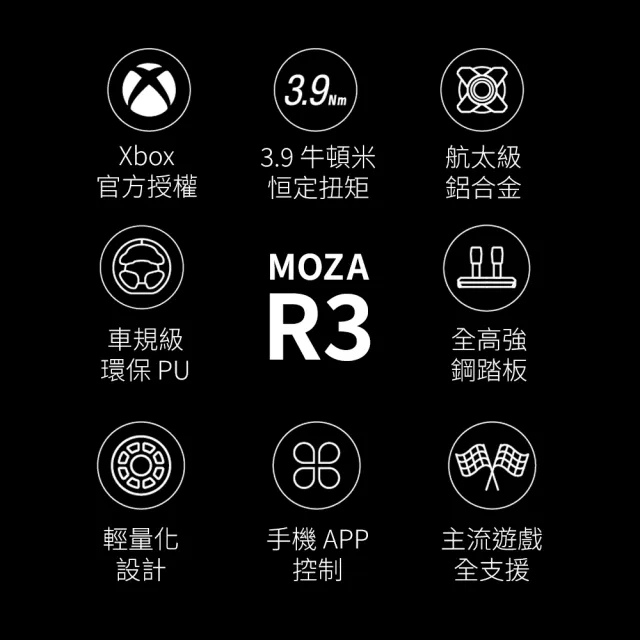 【MOZA RACING】MOZA R3賽車模擬器套裝(基座方向盤雙踏板/台灣公司貨/直驅/3.9牛頓米/力回饋/APP/PC/XBOX)
