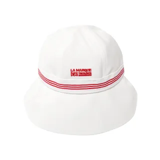 【LE COQ SPORTIF 公雞】高爾夫系列 女款白色色彩線條透氣寬帽沿遮陽帽 QLT0K123