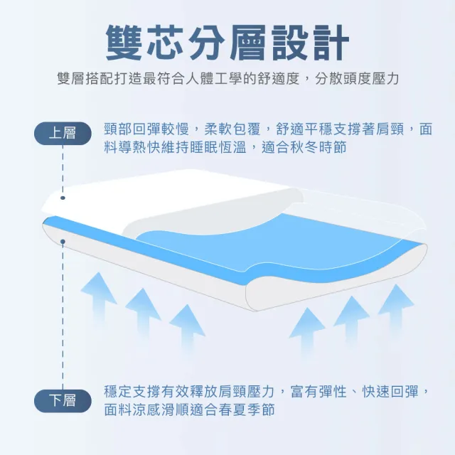 【ISHUR 伊舒爾】頂級深睡雙芯記憶枕1入(贈天絲枕套1入/夾芯枕/超大枕面/枕芯/枕頭)