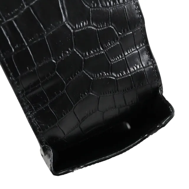 【YSL】經典燙銀LOGO鱷魚壓紋翻蓋手機包斜背包(黑)