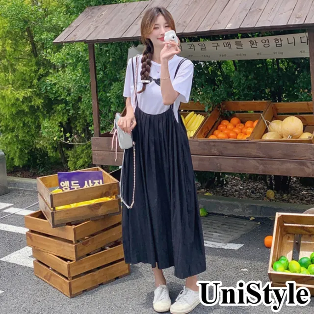【UniStyle】2件套裝蝴蝶結短袖T恤吊帶裙 韓系活力減齡風 女 ZMC195-9326(兩件套)