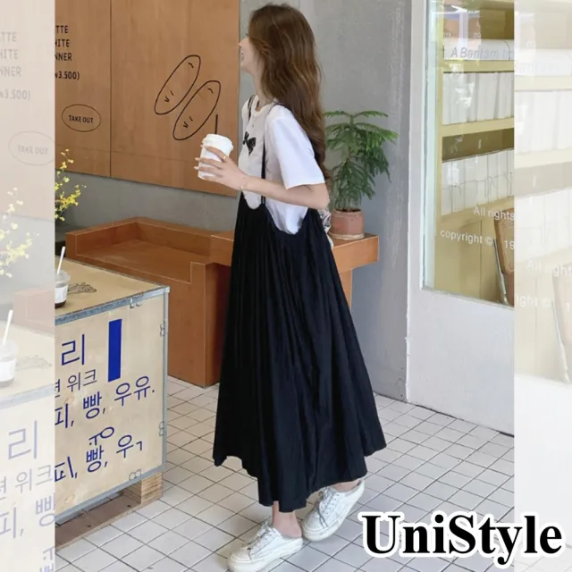 【UniStyle】2件套裝蝴蝶結短袖T恤吊帶裙 韓系活力減齡風 女 ZMC195-9326(兩件套)