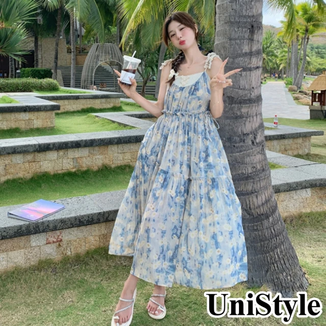 UniStyle 假兩件短袖洋裝 韓系條紋拼接顯瘦連身裙 女