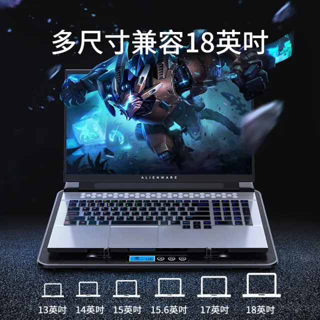 【The rare】A9 六核強力風扇筆電散熱器 雙USB筆電散熱架 筆電支架(五檔高度調節 帶調速功能)