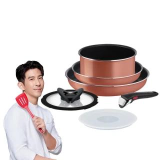 【Tefal 特福】MOMO獨家 法國製巧變精靈系列可拆式不沾鍋3鍋6件組-魔力紅