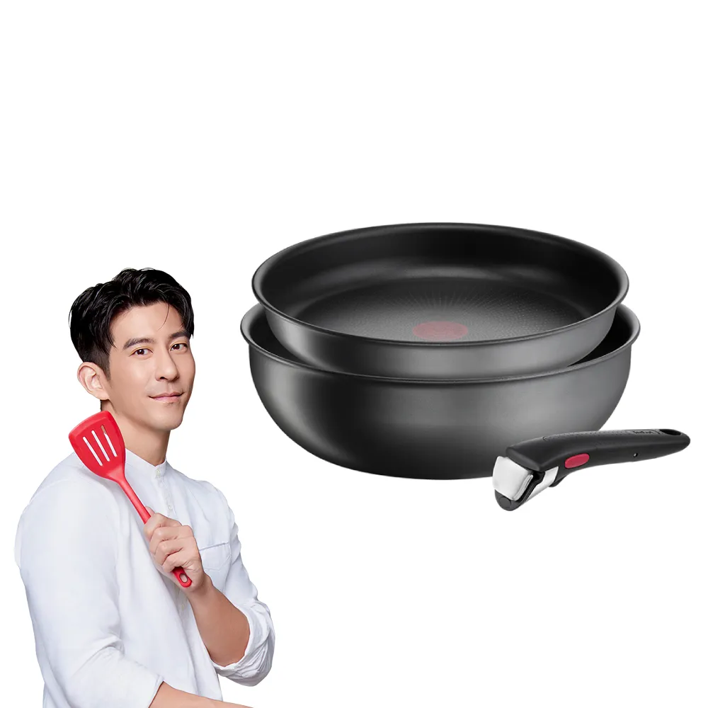 【Tefal 特福】法國製巧變精靈系列可拆式不沾鍋3件組-石墨灰(IH爐可用鍋)