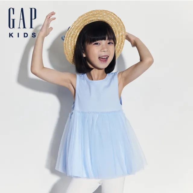 【GAP】女幼童裝 Logo純棉圓領無袖洋裝-藍色(466777)
